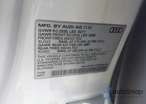 2023 Audi Q8 Premium Plus 55 Tfsi Quattro Tiptronic z USA, uszkodzony, nr VIN WA1EVBF15PD009762